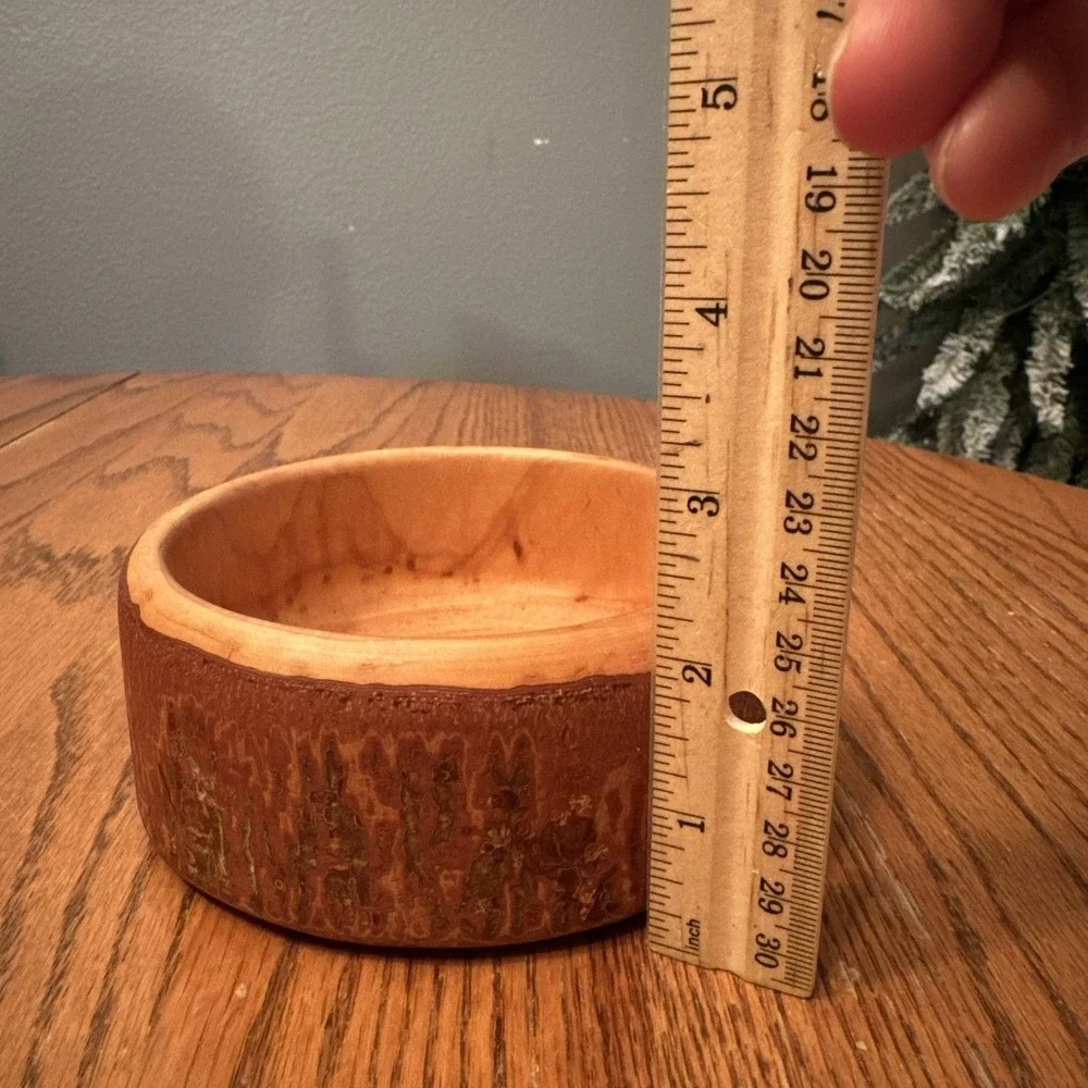 Vintage Live‎ Edge Wood Hand Made Turned Bowl Brown Excellent Rustic Bark Trim